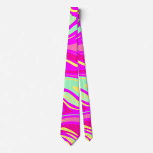 Swirls of Pink Magenta Mint Green and Yellow Tie