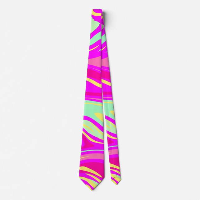 Swirls of Pink Magenta Mint Green and Yellow Tie (Front)