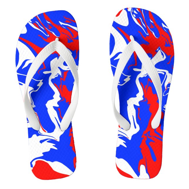 Swirls of Red, White and Blue Flip Flops (Footbed)