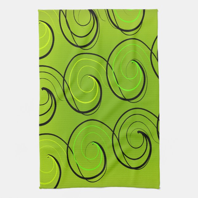 Swirls On Green Tea Towel (Vertical)
