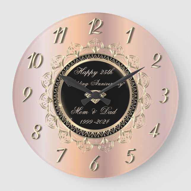  Swirls Ornaments Rose Gold 50 Wedding Anniversary Large Clock (Front)