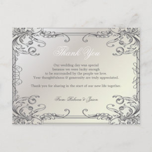 swirls Pearl White vintage Wedding thank you Postcard