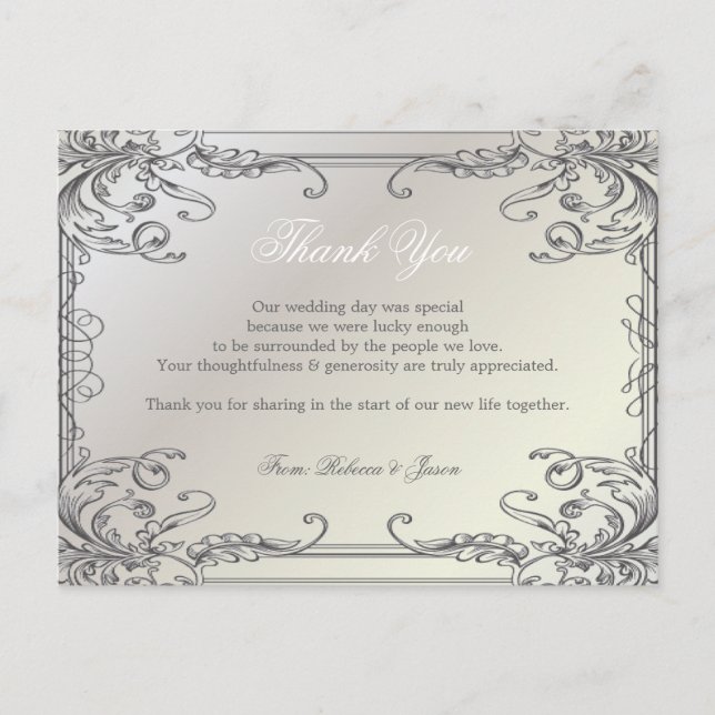 swirls Pearl White vintage Wedding thank you Postcard (Front)