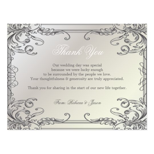 swirls Pearl White vintage Wedding thank you Postcard