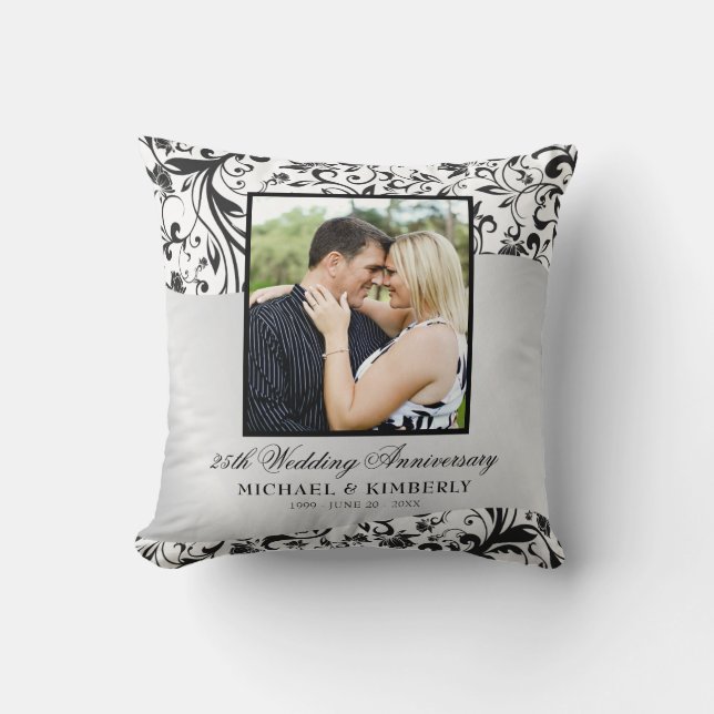 Swirls Photo Silver 25th Wedding Anniversary   Cushion (Front)