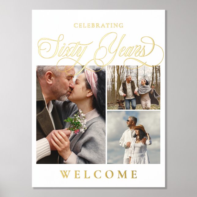 Swirls & Photos 60th Wedding Anniversary Welcome Foil Prints (Front)
