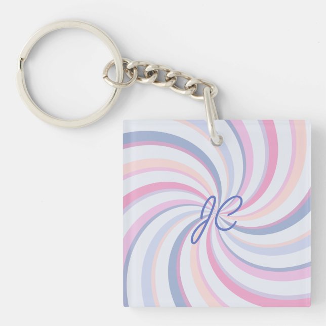 Swirls Pink Blue Peach Key Ring (Front)