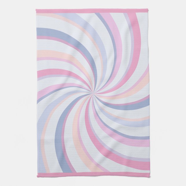 Swirls Pink Blue Peach Tea Towel (Vertical)