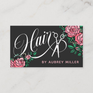 Swirls & Pink Roses Pretty Hair Stylist Business Card