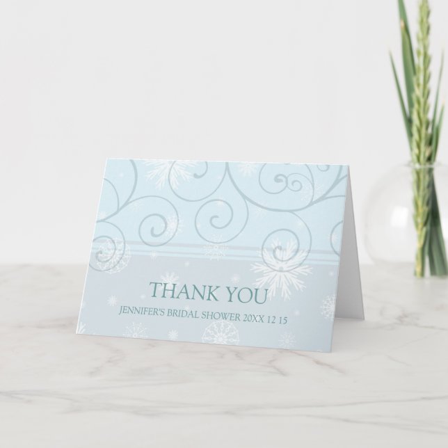 Swirls Snow Winter Bridal Shower Thank You Card (Front)
