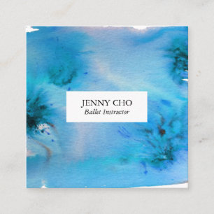 Swirls & splashes watercolor business card blue