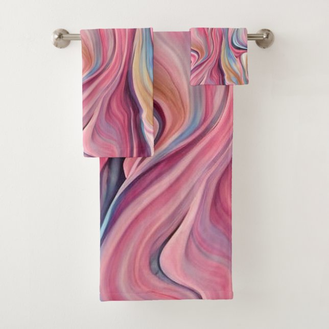 Swirls & Waves Pink Gold Bath Towels Set (Insitu)