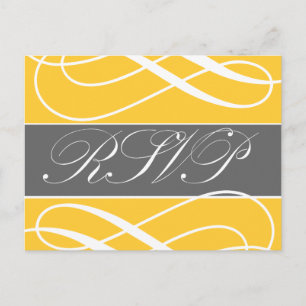 Swirls Wedding RSVP Postcards Yellow Grey
