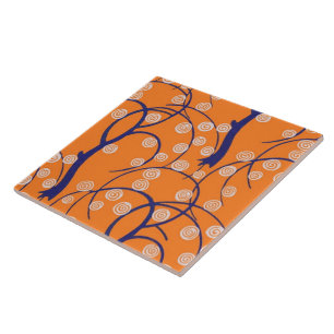 Swirls with Trees Retro Vintage Wallpaper Tile