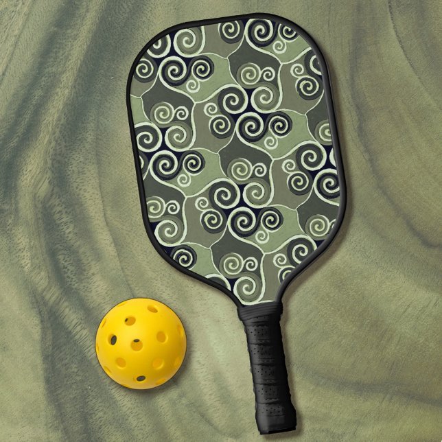 Swirly Abstract Pattern Design Sage Green Artsy Ne Pickleball Paddle (Creator Uploaded)