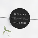 Swirly And Script Wedding Black & White Classic Round Sticker<br><div class="desc">For more advanced customisation of this design,  please click the BLUE DESIGN TOOL BUTTON above!</div>