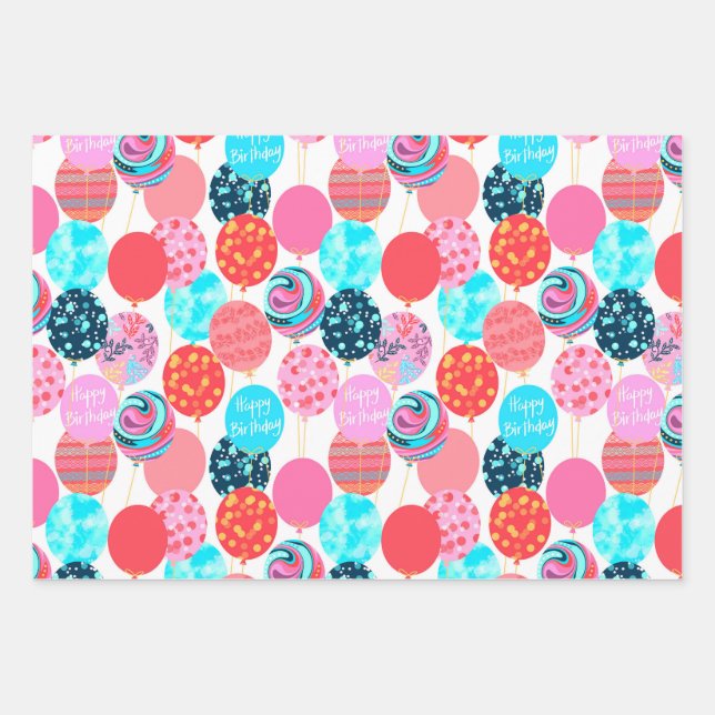 Swirly Balloons Wrapping Paper Sheet (Front)