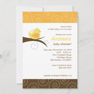 Swirly bird Gender Neutral Baby Shower Invitation
