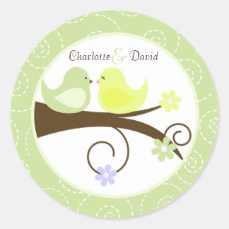 Swirly Bird (Green) Wedding Circle Favour Sticker