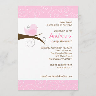 Swirly bird Pink Girl Baby Shower Invitation