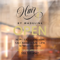 Swirly Black Text Scissors Hair Salon Open Hours