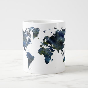 Swirly Blue Acrylic World Map Large Coffee Mug