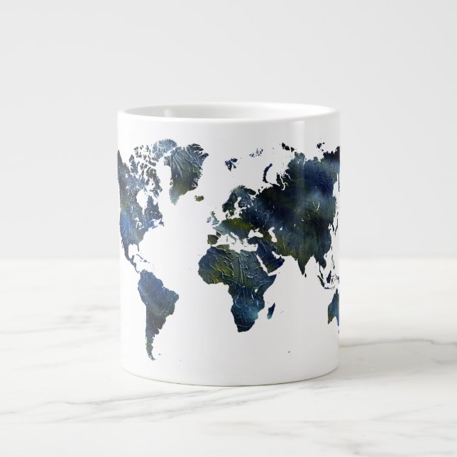 Swirly Blue Acrylic World Map Large Coffee Mug (Front)