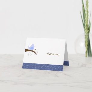 Swirly Blue Bird Note Card Thank You Note Folded