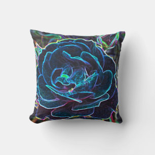 Swirly Blue Neon Rose Cushion
