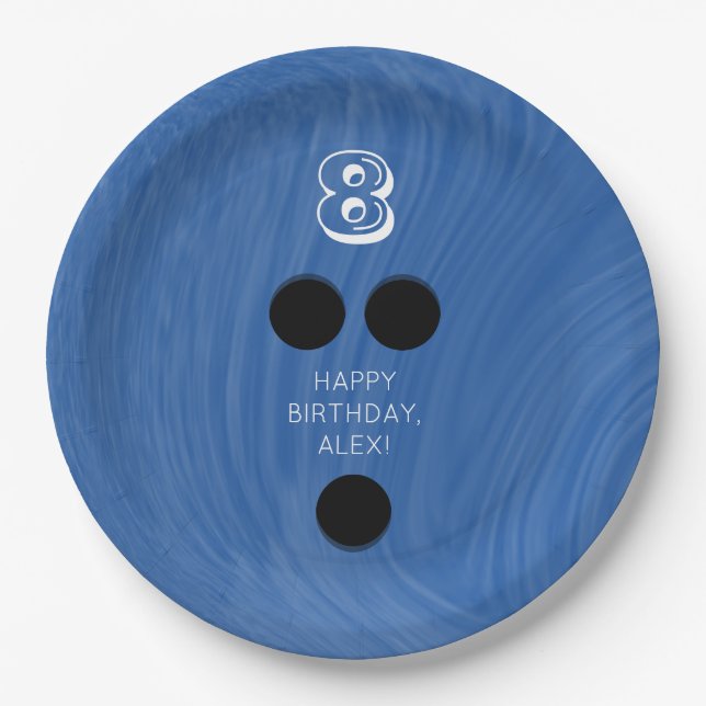Swirly Bowling Ball | Choose colour, age, name Paper Plate (Front)