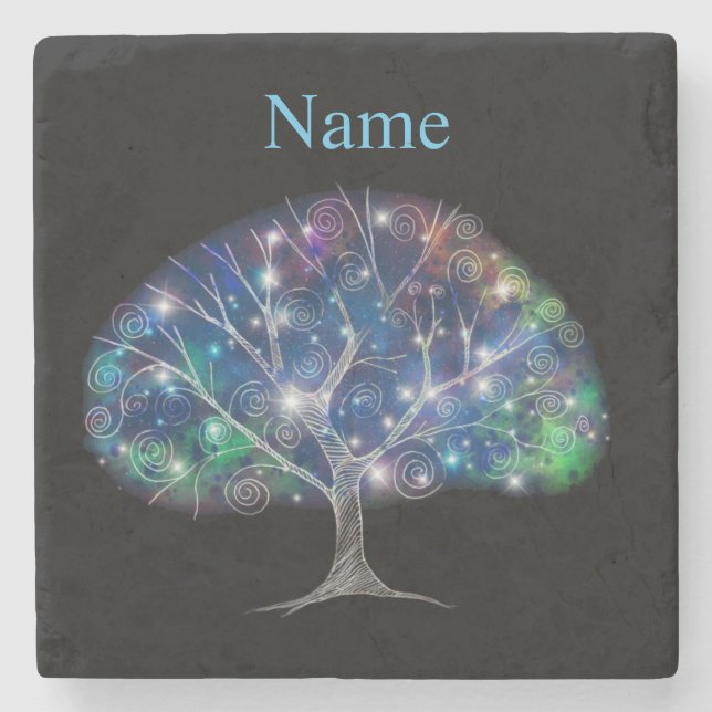 Swirly branch Tree Thunder_Cove Stone Coaster (Front)