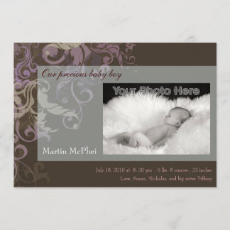 Swirly brown baby announcement