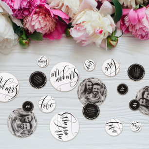 Swirly Calligraphy Black & White Wedding Confetti