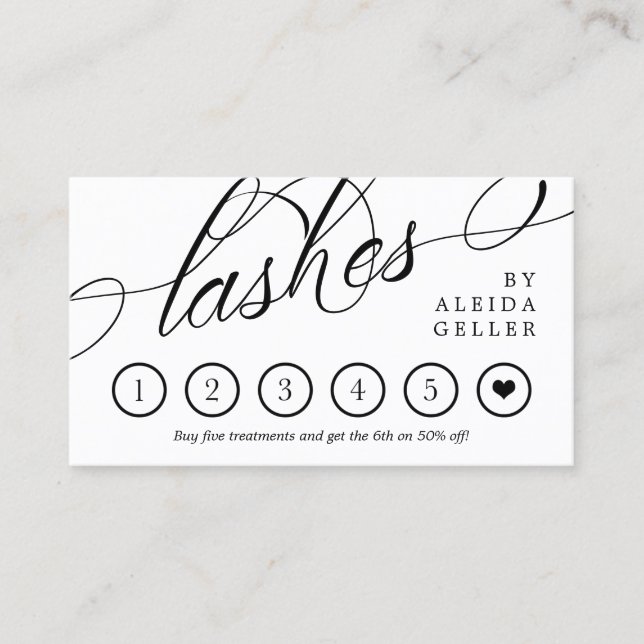 Swirly Calligraphy Lashes Loyalty Card (Front)