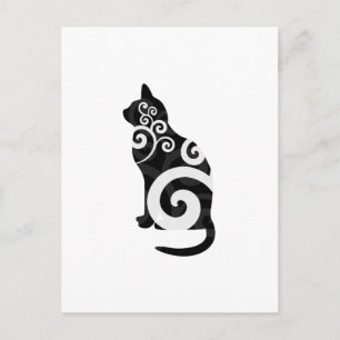 Swirly Cat Black Postcard