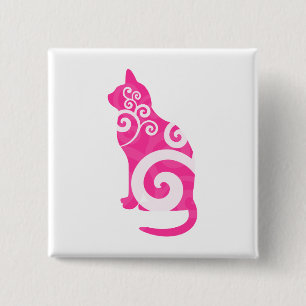 Swirly Cat Pink 15 Cm Square Badge