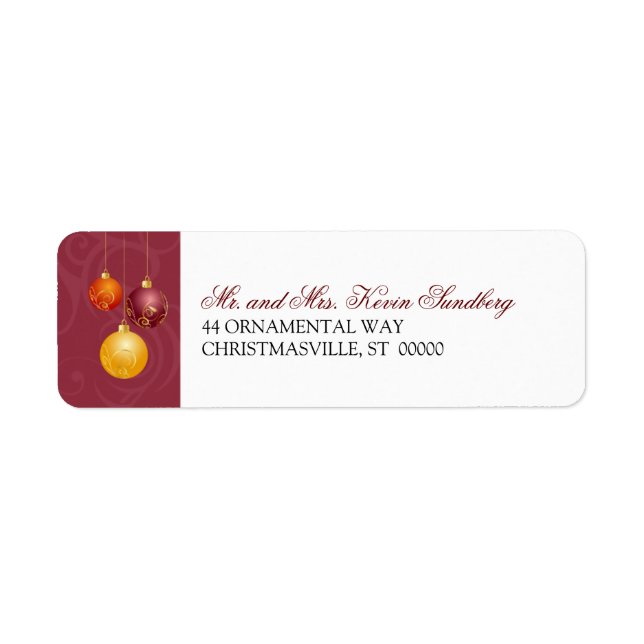 Swirly Christmas Ornaments Return Address Label (Front)