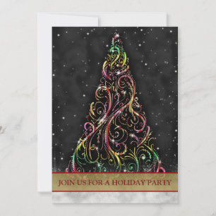 Swirly Christmas Tree Holiday Party Invitation