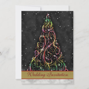 Swirly Christmas Tree Holiday Wedding Invitation