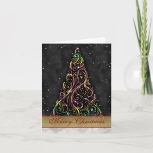 Swirly Christmas Tree Starry Night Greeting Card