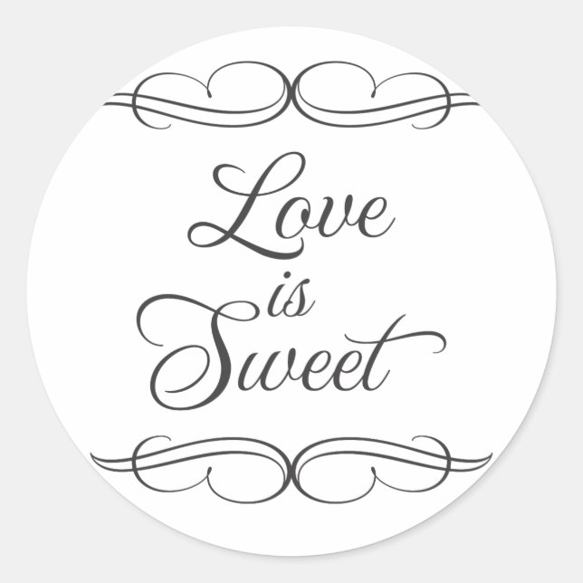 Swirly classic Love is Sweet Candy Buffet Sticker (Front)