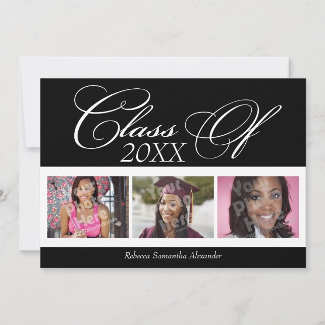 Swirly Delight 3-Photo Graduation Announcement (Front)