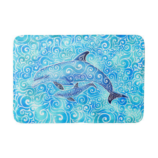 Swirly Dolphin Family Bath Mat