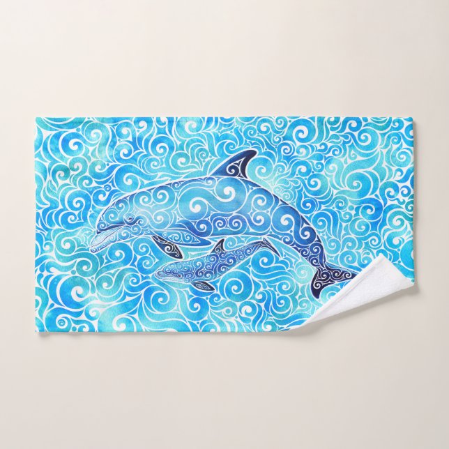 Swirly Dolphin Family  Hand Towel (Hand Towel)
