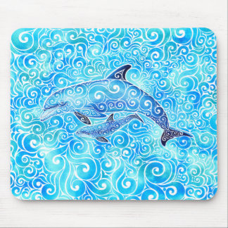 Swirly Dolphin Family Mouse Mat