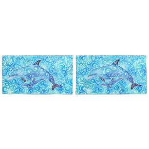 Swirly Dolphin Family Pillowcase