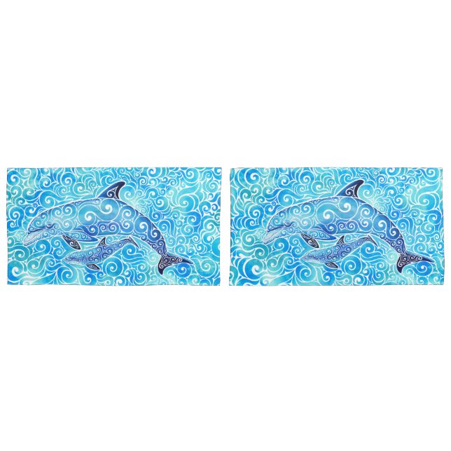 Swirly Dolphin Family  Pillowcase (Front-Set)