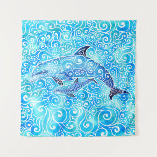 Swirly Dolphin Family Tapestry