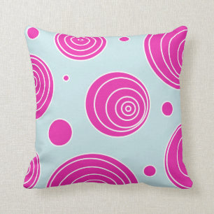 Swirly Dots and Stripes in Light Blue and Pink Cushion