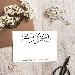 Swirly Elegant Blank Photo Wedding Thank You Card